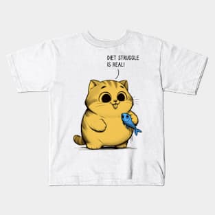 Fat cat struggles to maintain his diet Kids T-Shirt